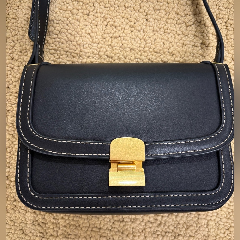 Navy Crossbody Bag with Gold Hardware